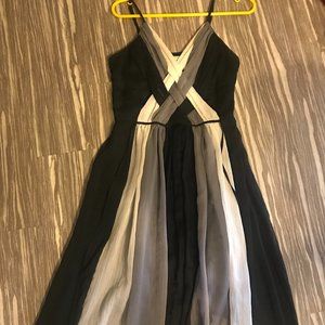 V-neck black, gray, and white dress